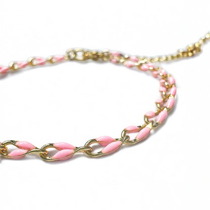 Sansa Baby Pink Enamel Gold Chain Bracelet