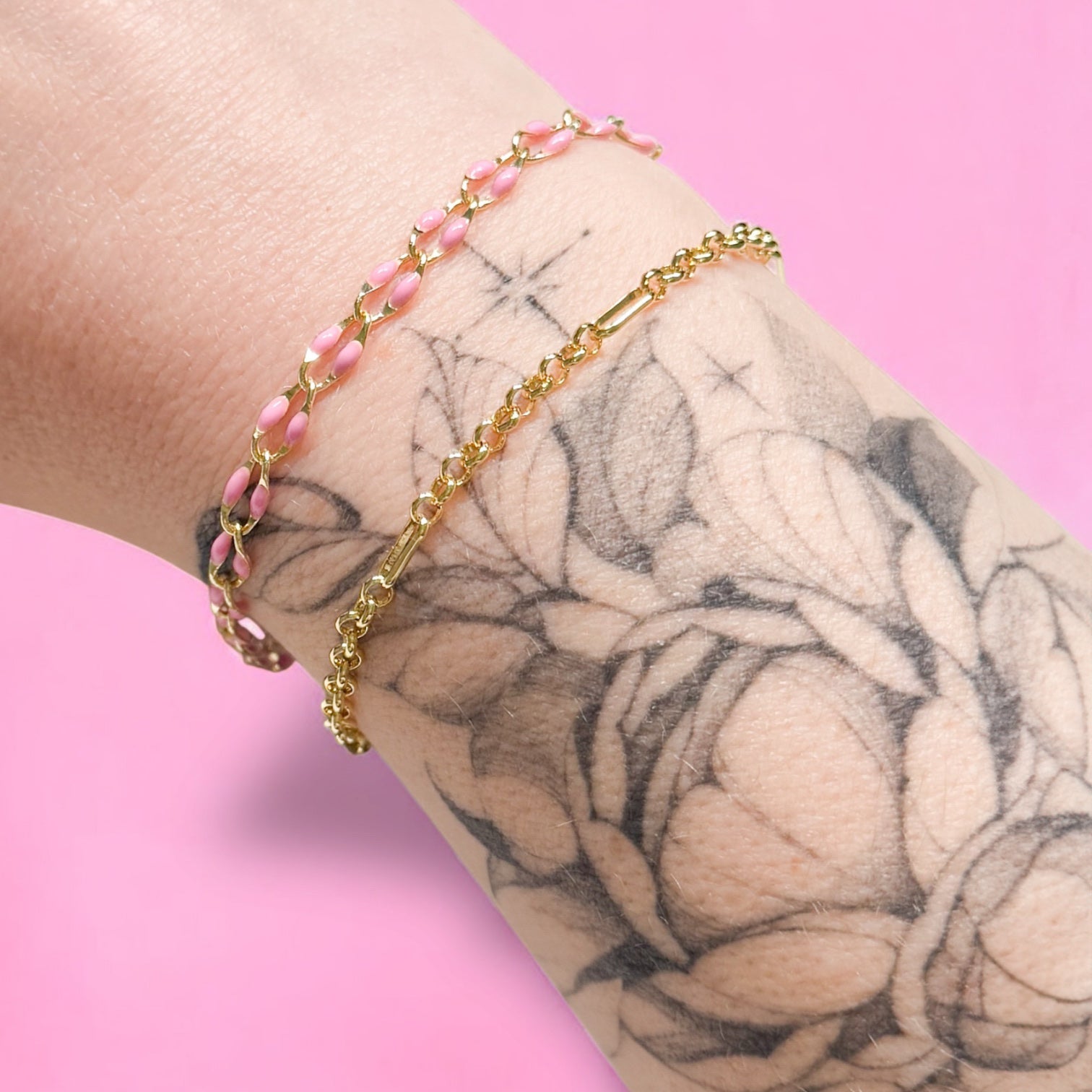 Sansa Baby Pink Enamel Gold Chain Bracelet