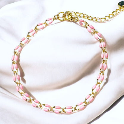 Sansa Baby Pink Enamel Gold Chain Bracelet
