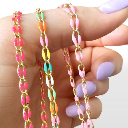 Sansa Hot Pink Enamel Gold Chain Anklet
