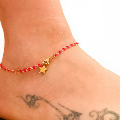 Sansa Hot Pink Enamel Gold Chain Anklet