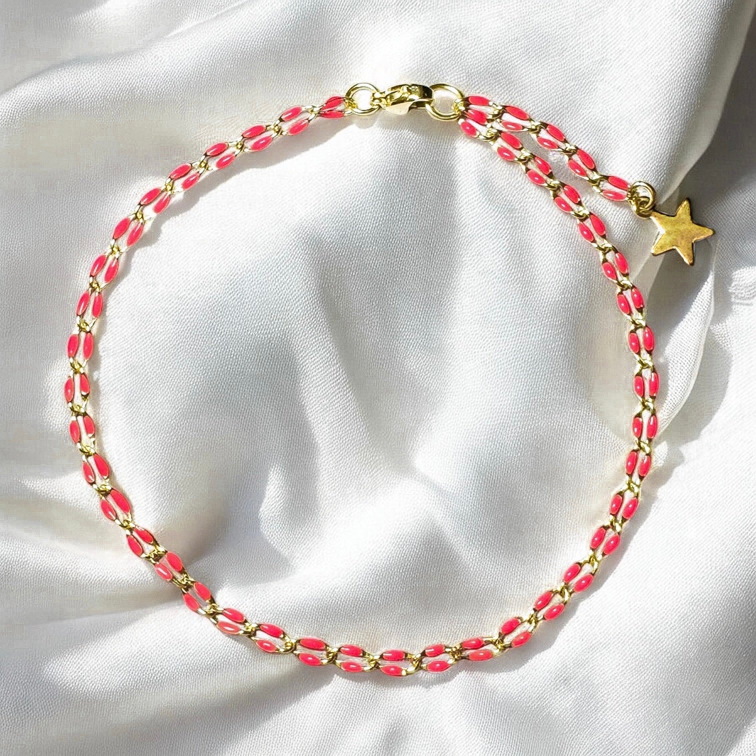 Sansa Hot Pink Enamel Gold Chain Anklet