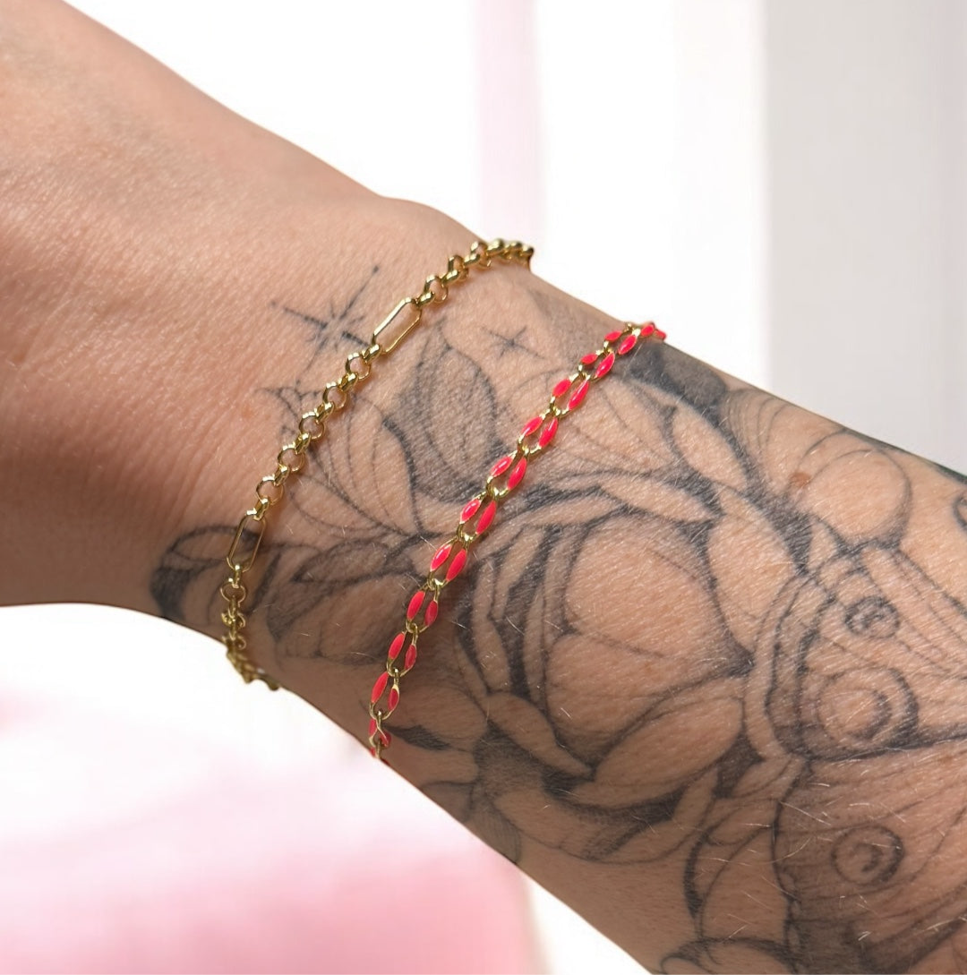 Sansa Hot Pink Enamel Gold Chain Bracelet