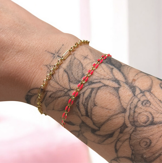 Sansa Hot Pink Enamel Gold Chain Bracelet