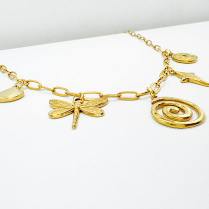 Santorini Gold Chunky Nature Charm Necklace