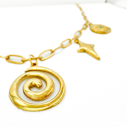 Santorini Gold Chunky Nature Charm Necklace