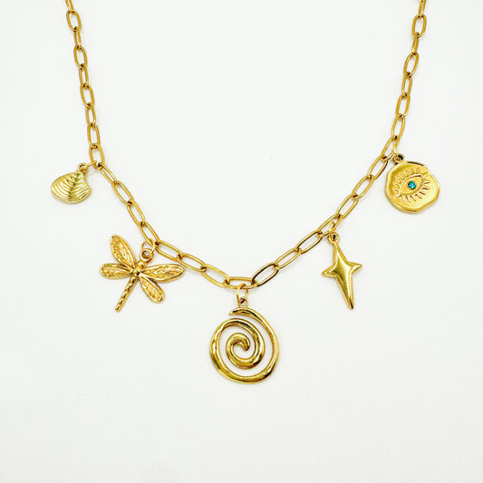 Santorini Gold Chunky Nature Charm Necklace