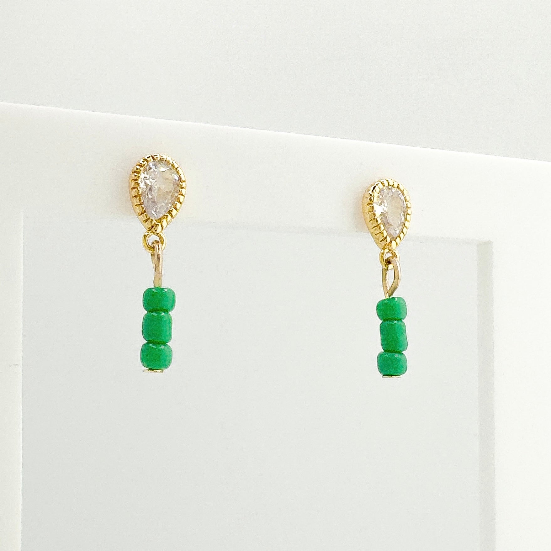 Seraphina Green Cubic Zirconia Gemstone Drop Stud Earrings