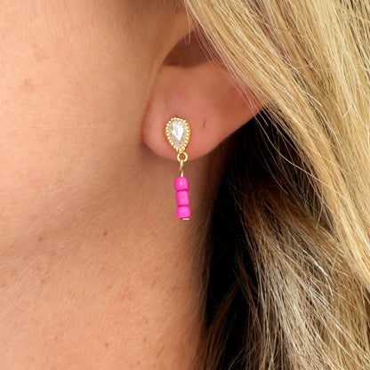 Seraphina Pink Cubic Zirconia Gemstone Drop Stud Earrings