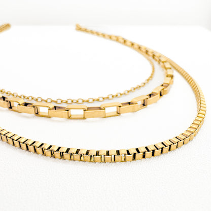 Solea Gold Triple Chain Stacked Effect Necklace