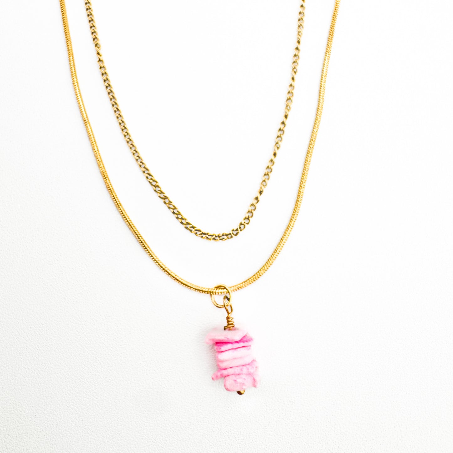 Solene Gold Double Layer Shell Pendant Necklace | Pink