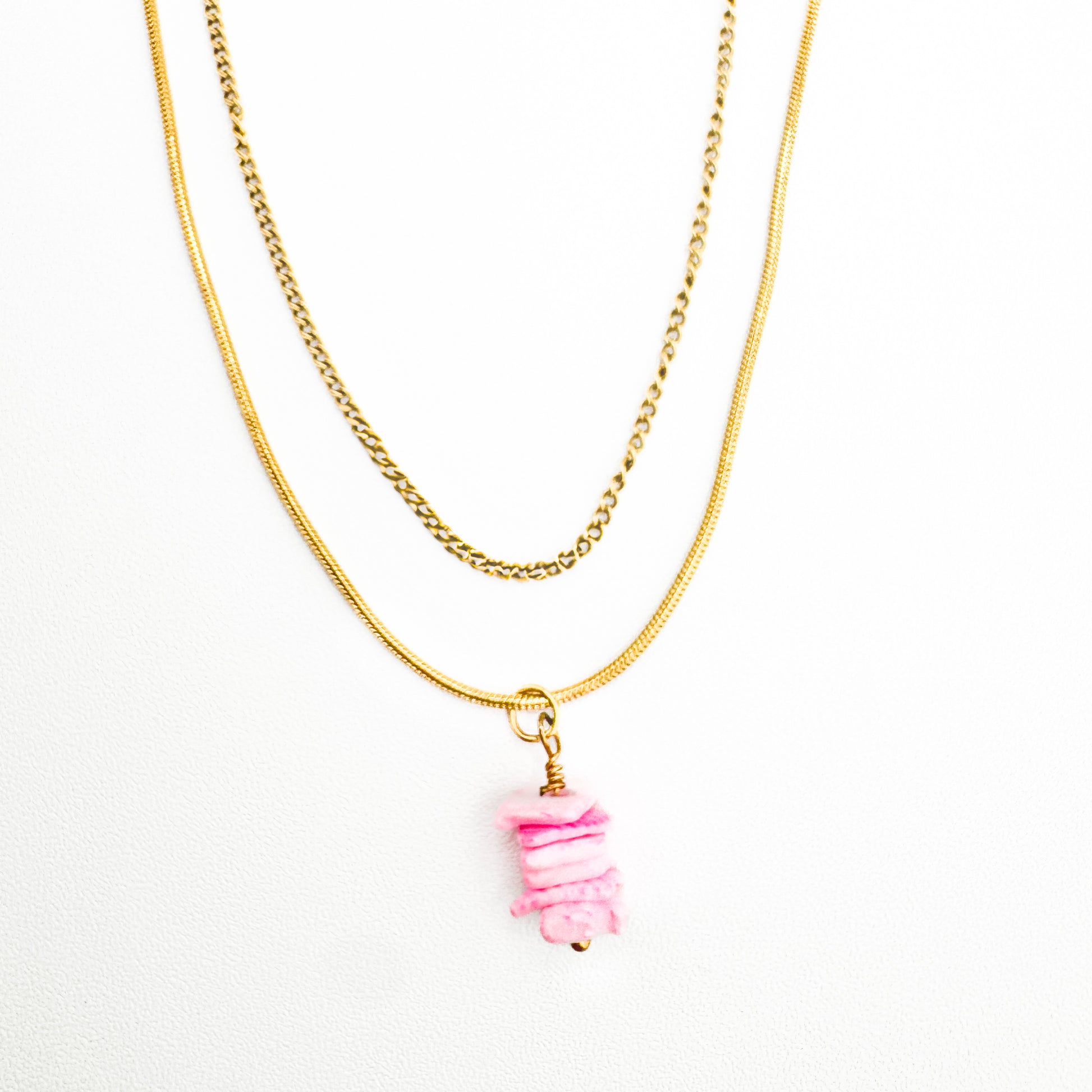 Solene Gold Double Layer Shell Pendant Necklace | Pink