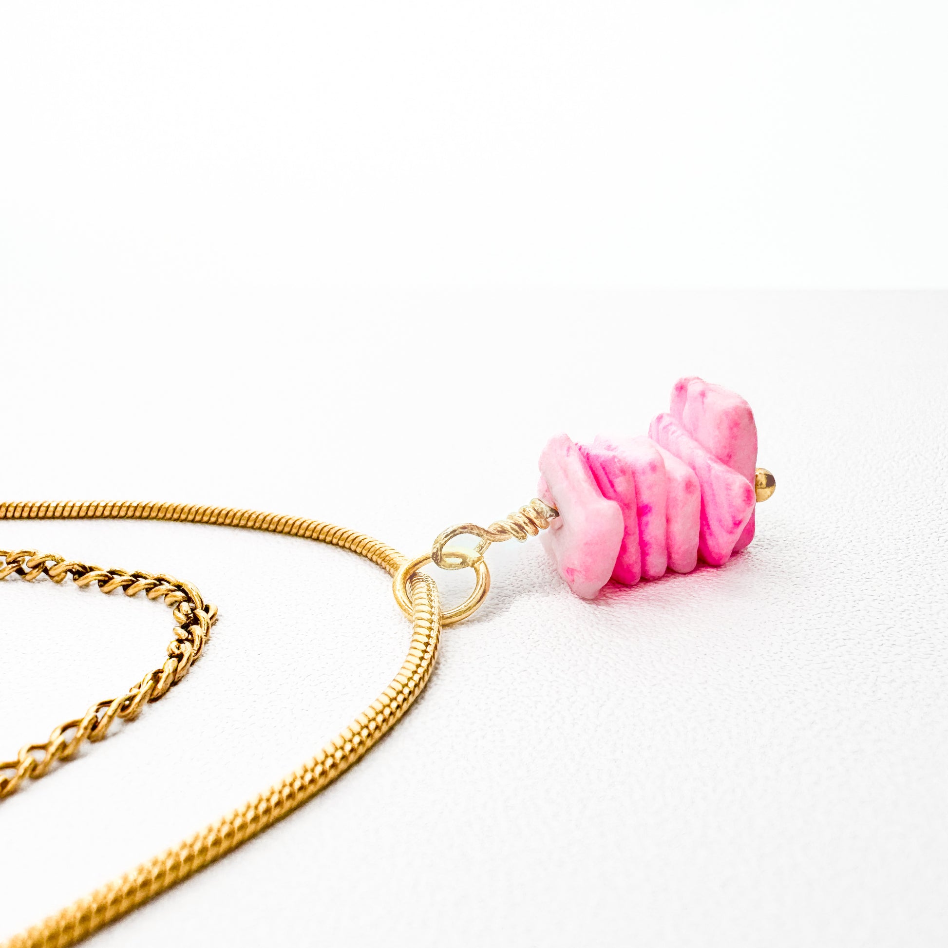 Solene Gold Double Layer Shell Pendant Necklace | Pink