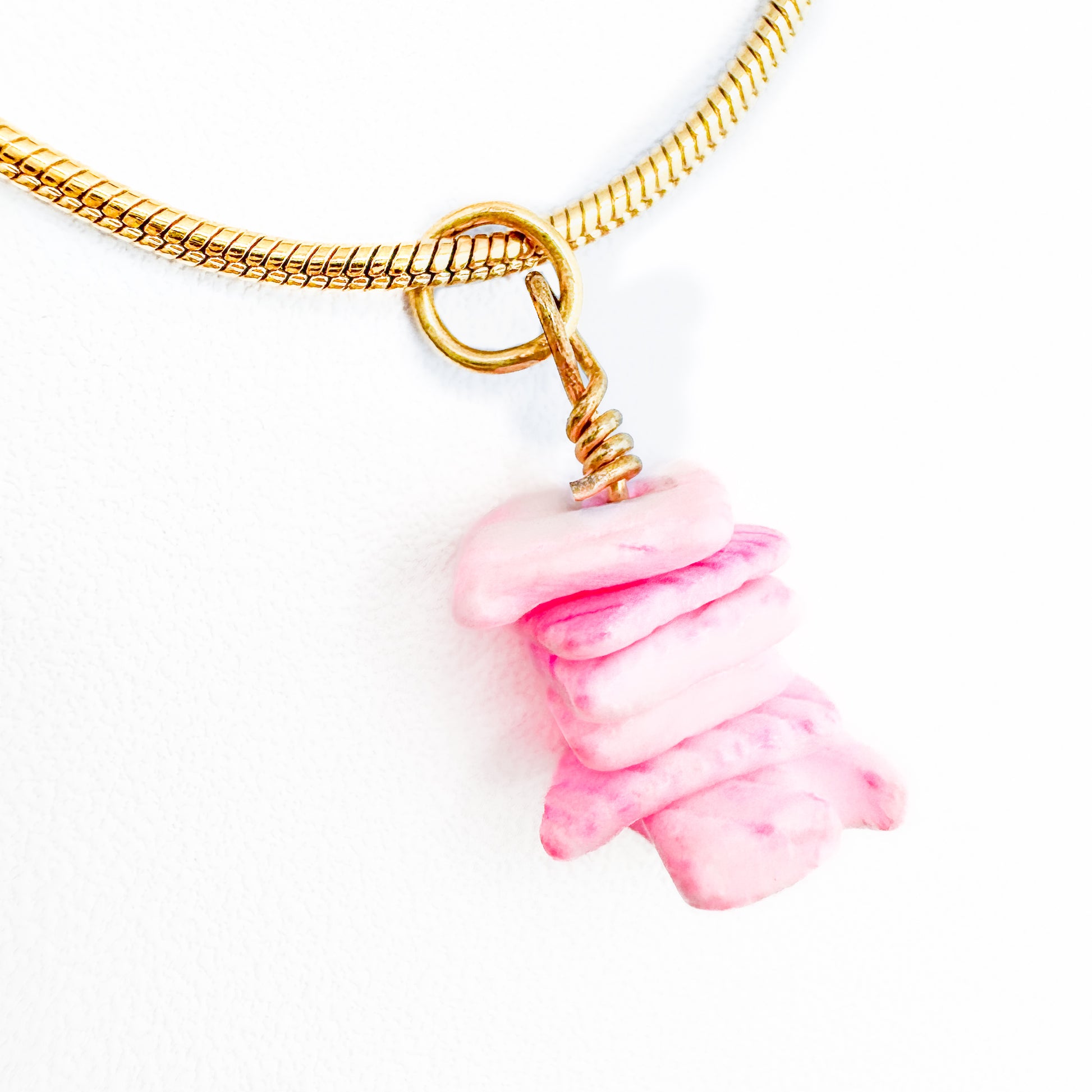 Solene Gold Double Layer Shell Pendant Necklace | Pink