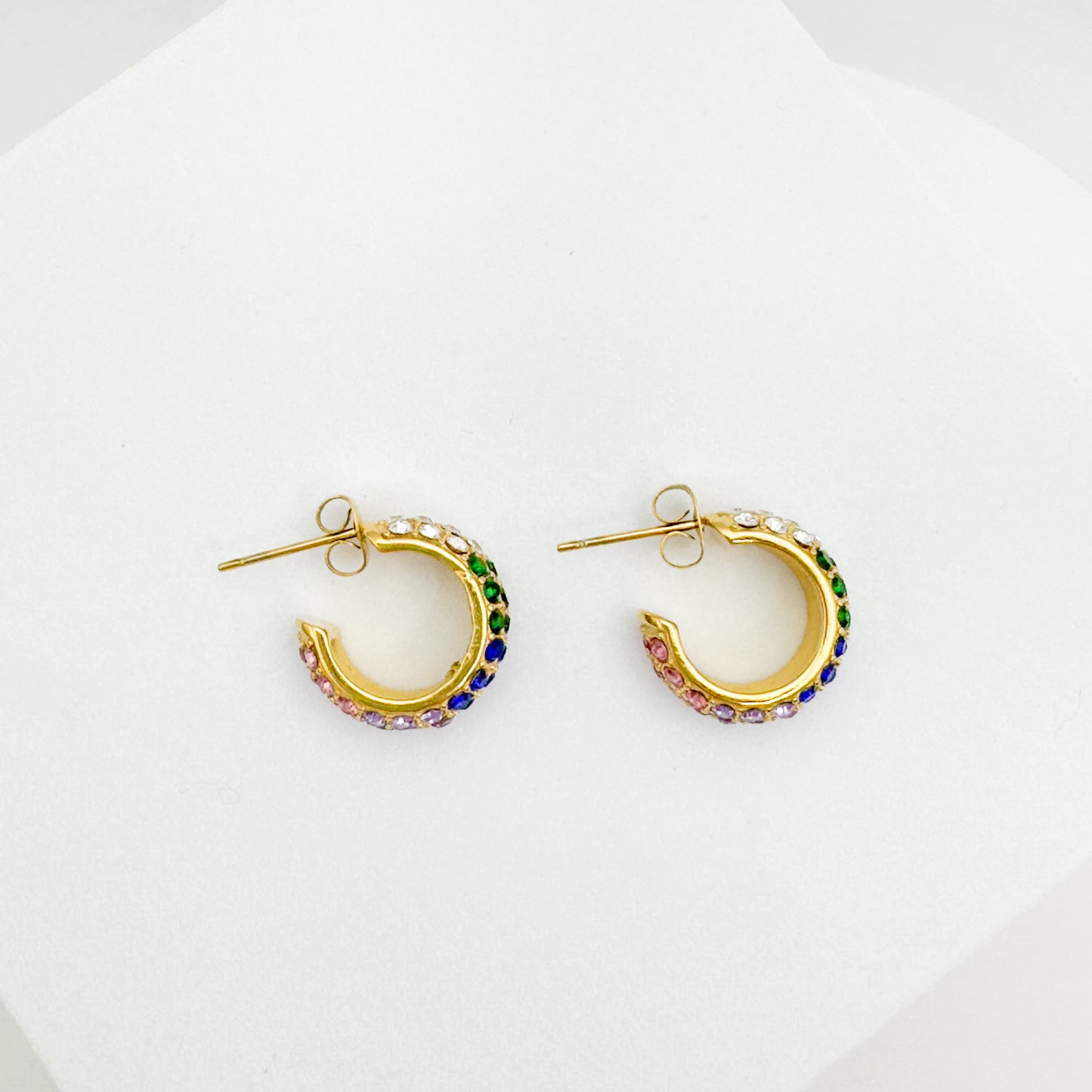 Teija Gold Rainbow Gemstone Chunky Medium Hoop Earrings