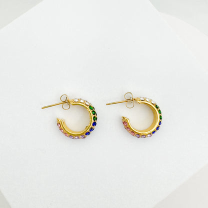 Teija Gold Rainbow Gemstone Chunky Medium Hoop Earrings