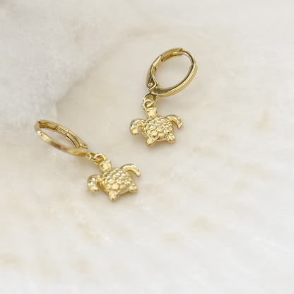 Tortuga Gold Turtle Charm Hoop Earrings