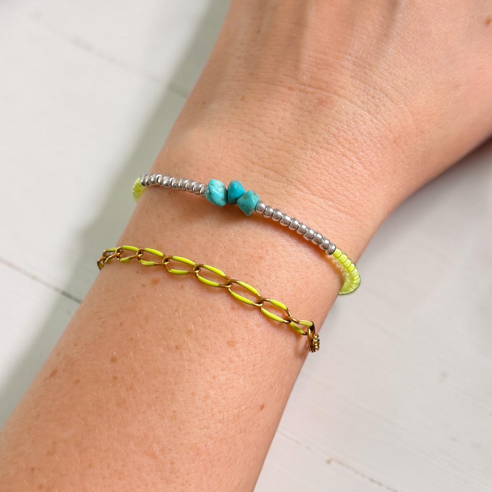 Tulum Silver Neon Beaded Gemstone Bracelet