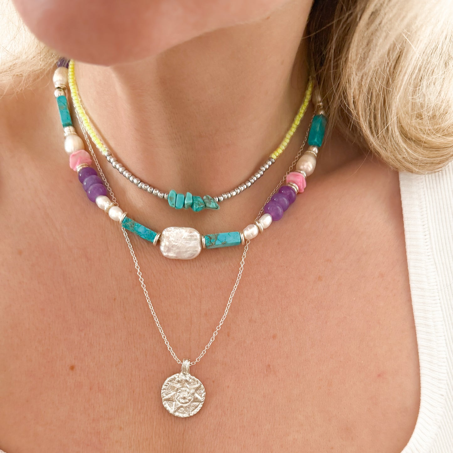 Tulum Silver Neon Beaded Gemstone Necklace