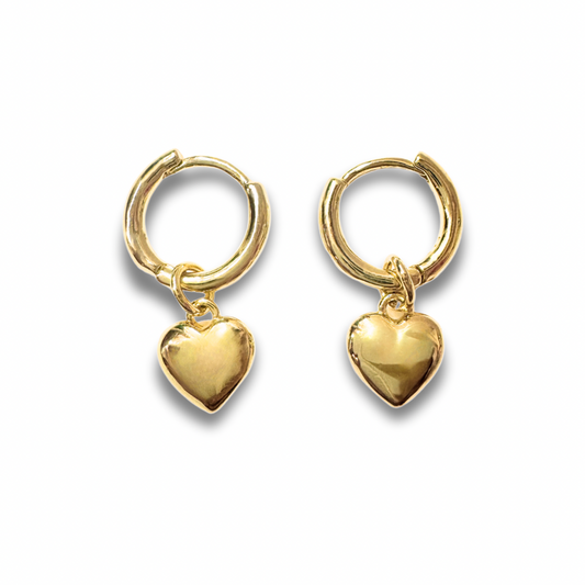 Bea Gold Heart Charm Small Hoop Earrings.
