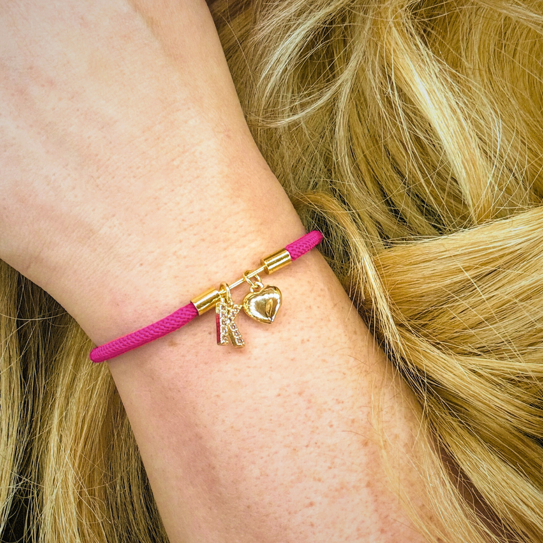 Keira Pink Initial Charm Cord Bracelet | Choose Your Initial