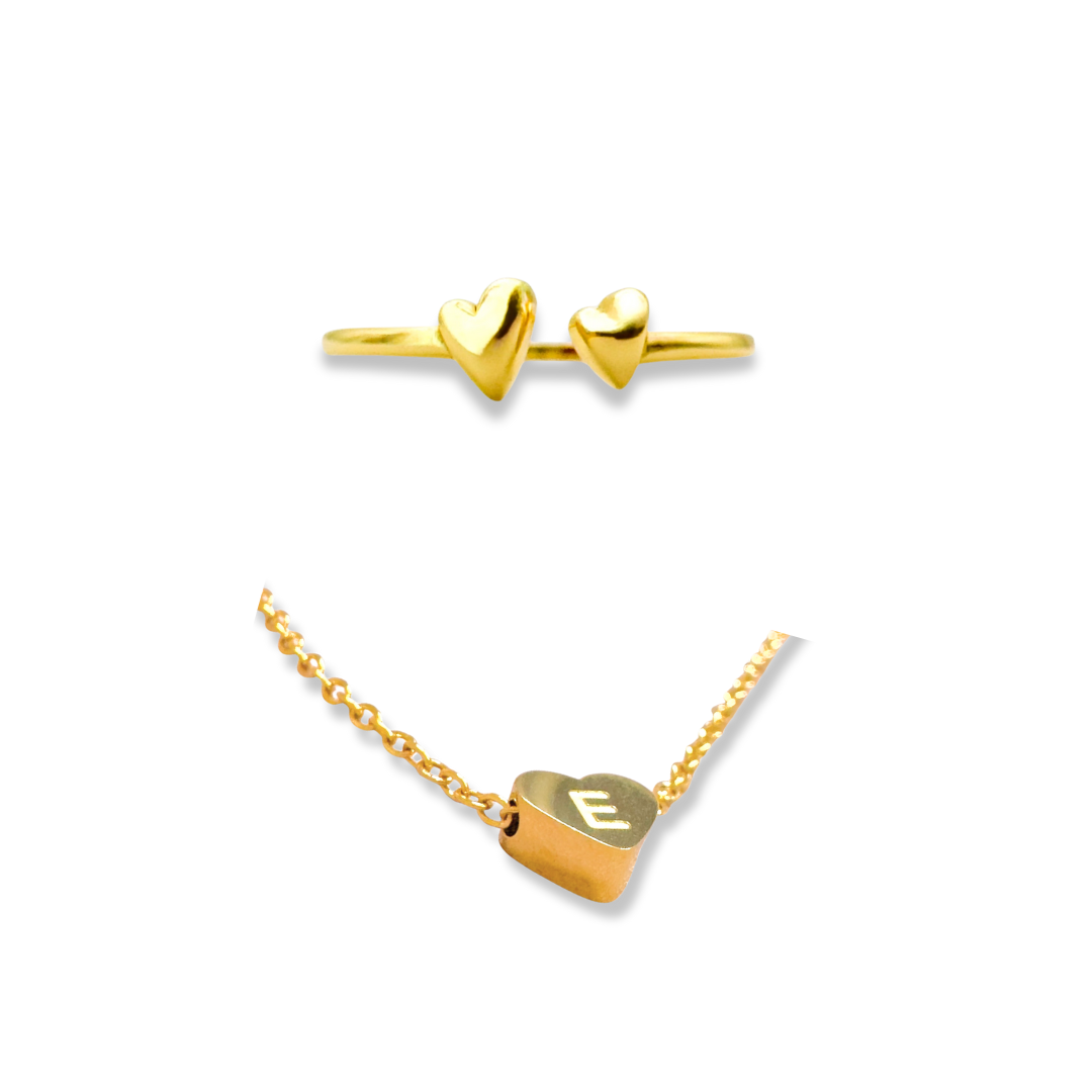 The Gold Heart Gift Set | Ring + Initial Necklace Bundle - Save 20%