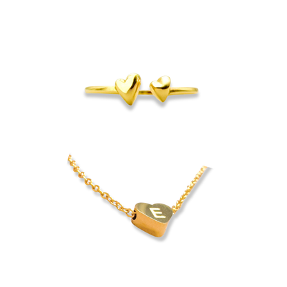 The Gold Heart Gift Set | Ring + Initial Necklace Bundle - Save 20%