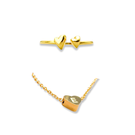 The Gold Heart Gift Set | Ring + Initial Necklace Bundle - Save 20%