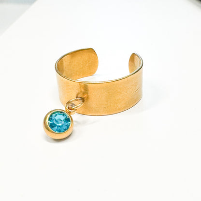 Vera Aqua Gemstone Gold Charm Ring | Adjustable