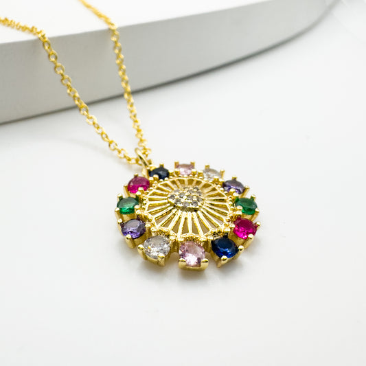 Zara Gold Rainbow Gemstone Pendant Necklace