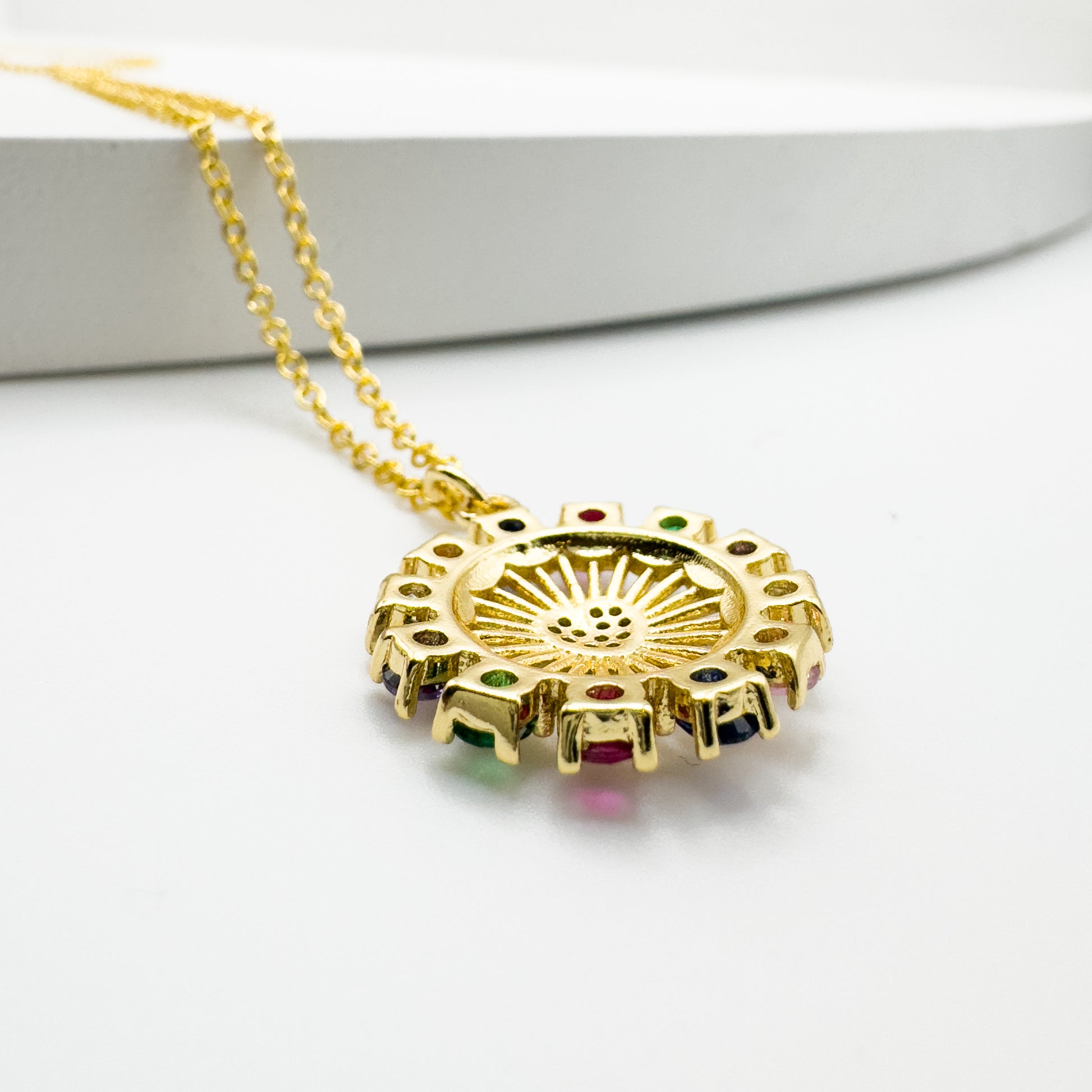 Zara Gold Rainbow Gemstone Pendant Necklace