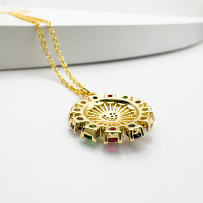 Zara Gold Rainbow Gemstone Pendant Necklace