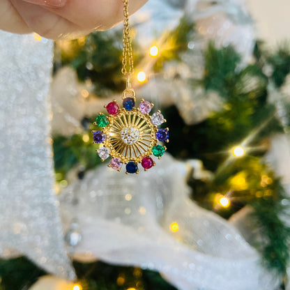 Zara Gold Rainbow Gemstone Pendant Necklace