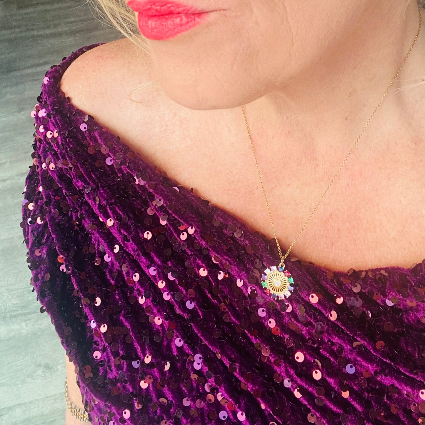 Zara Gold Rainbow Gemstone Pendant Necklace