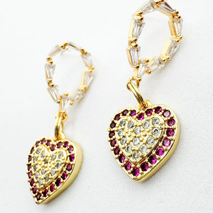 Amelia Gemstone Gold Heart Drop Earrings - Razzle and Rose Jewellery