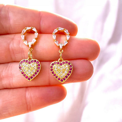 Amelia Gemstone Gold Heart Drop Earrings - Razzle and Rose Jewellery