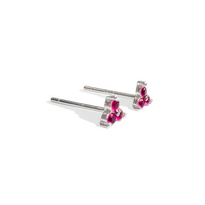Camellia Triple Gemstone Sterling Silver Stud Earrings Clear | Pink | Lilac.