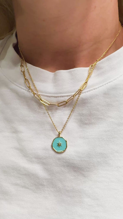 Freya Gold Reversible Pendant Necklace | Aqua