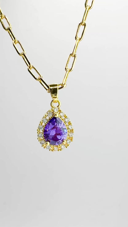 Azalea Purple Teardrop Gemstone Pendant Necklace