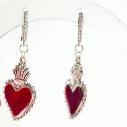 Clarissa Red Heart Silver Hoop Earrings