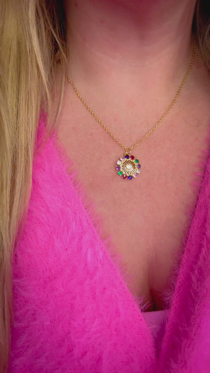Zara Gold Rainbow Gemstone Pendant Necklace