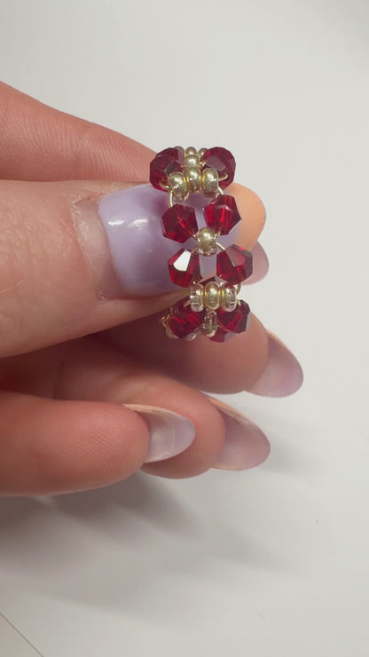 Deep Red Crystal Bead Ring