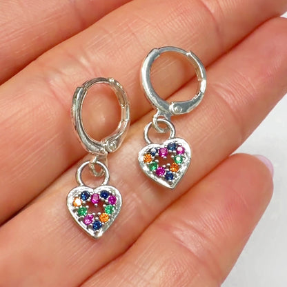 Silver Heart Hoops with Colourful Gemstones