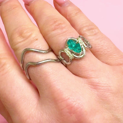 Aqua Crystal Silver Ring | Adjustable Fit