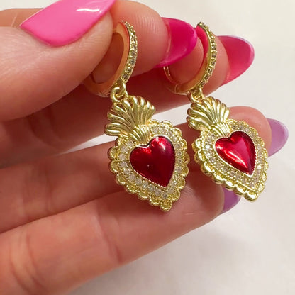 Clarissa Red Heart Hoop Earrings
