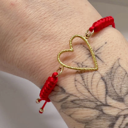Palma Red Cord Slider Bracelet with Gold Heart