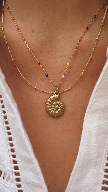Elena Gold Rainbow Bead Necklace with Removable Shell Pendant