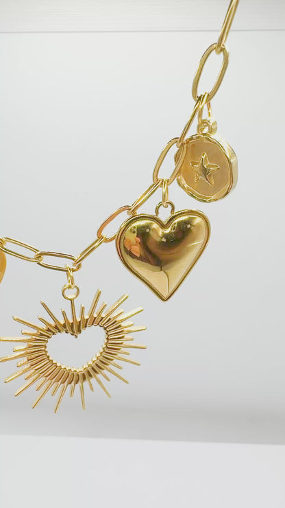 Capri Gold Chunky Heart Charm Necklace