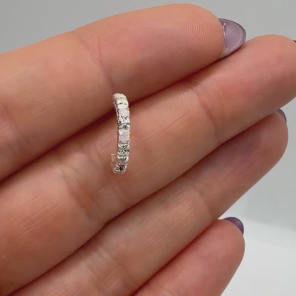 Rosie Pink Opal and CZ Gemstone Silver Hoop Earrings