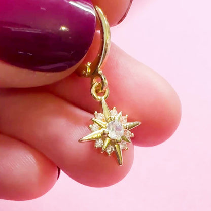 Alina Starburst Gemstone Small Hoop Drop Earrings